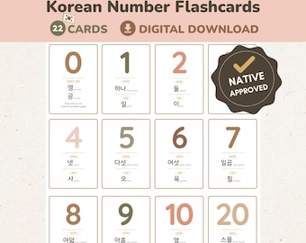 Korean Numbers Flashcards 0-100 - Sino & Native Counting | Printable Study Cards for Beginners | Learn Korean Numbers | Instant Download PDF