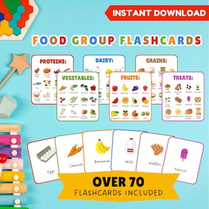Cartes éclair éducatives pour enfants Groupes d'aliments | Enfants Rainbow First Foods | Cartes d'école à la maison Montessori | Téléchargement imprimable de nutrition saine pour les enfants