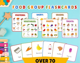 Kids Educational Flashcard Food Groups | Kids Rainbow First Foods | Montessori Homeschool Cards | Kids Healthy Nutrition Printable Download