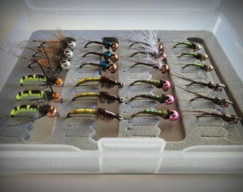 Tungsten Nymph Fly Box Assortment | 24pc Trout Flies, Hand-Tied Gear Set