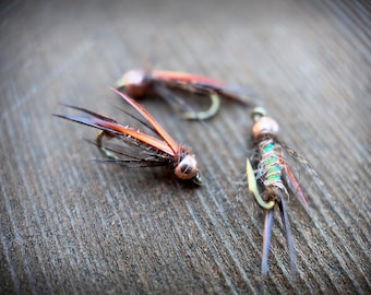 Hogan's Amber Wing Dictator Nymph: Hand Tied Attractor Trout Fly (3 Pack)