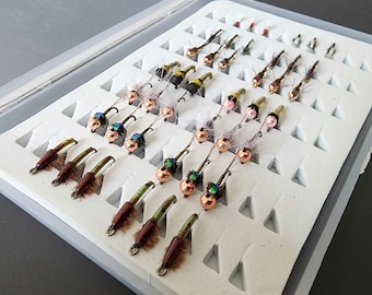 Hand Tied Nymph Fly Assortment | 42pc Trout Kit, Euro Nymphing Tungsten Bead Heads