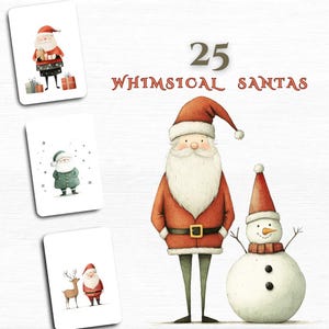 Whimsical Santa Watercolor Clipart: Gráficos de Papai Noel Alegre para Artesanato e Decoração de Natal | Pacote PNG | Download Instantâneo