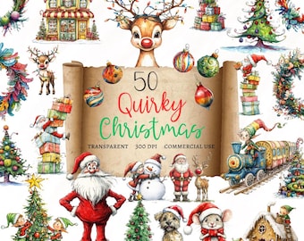 Bundle original de cliparts de Noël, vacances fantaisistes, graphiques PNG