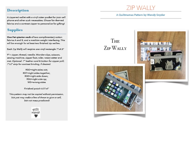 DIY Zip Wally PDF, Travel Wallet Pattern, Zip Bag Pattern, Travel Accessories, Travel Bag PDF, Zipper Pouch, Zipper Wallet, Cell Phone Case image 2