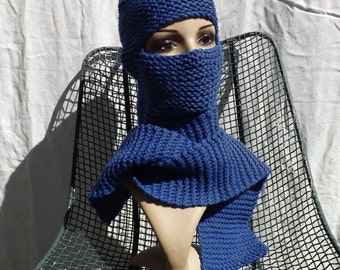 Blue Balaklava and Scarf Piece in Wool