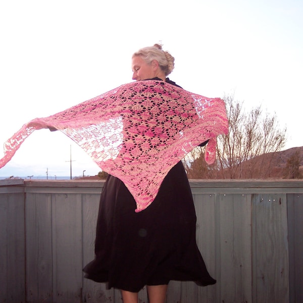 Salmon Triangle Shawl in Cotton Chenille