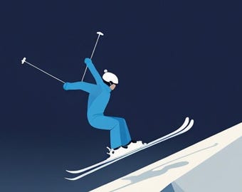 Affiche design, decoration murale montagne -Ski Freeride . Hautes Alpes- tableau decoration murale, illustration nature & sport papier 300g