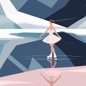 Affiche design, decoration murale montagne - Patinage Artistique - Lac du Pontet, Alpes- Tableau decoration murale, illustration papier 250g