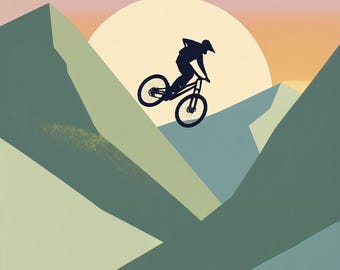 Affiche design, decoration murale montagne - MTB Downhill Biking . Hautes Alpes - tableau decoration murale, illustration nature papier 250g
