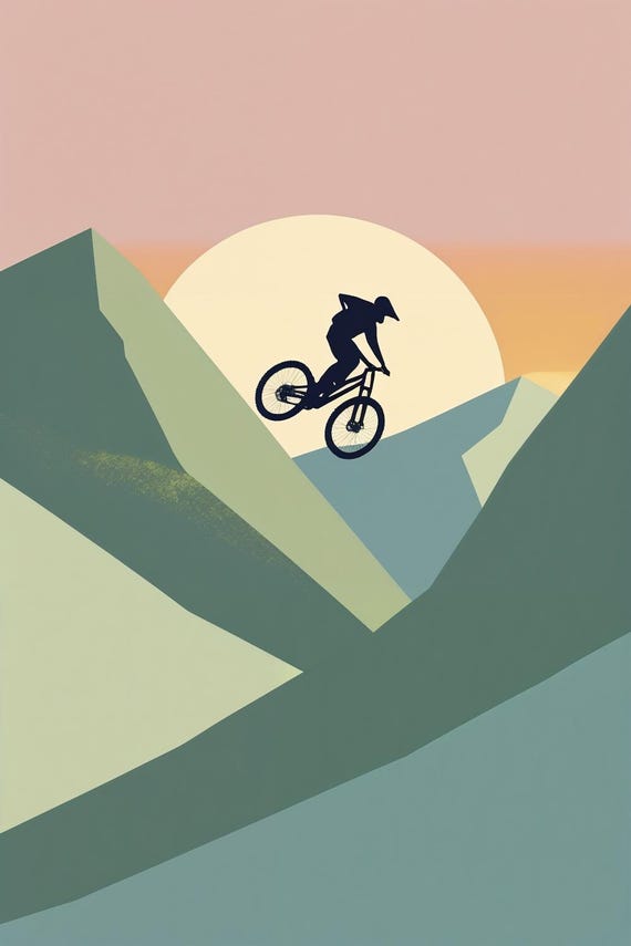 Affiche design, decoration murale montagne - MTB Downhill Biking . Hautes Alpes - tableau decoration murale, illustration nature papier 250g