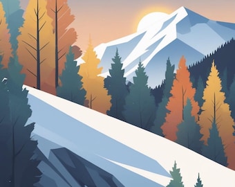 Affiche design, decoration murale montagne - Forêt du Queyras . Hautes Alpes - tableau decoration murale, illustration nature papier 250g