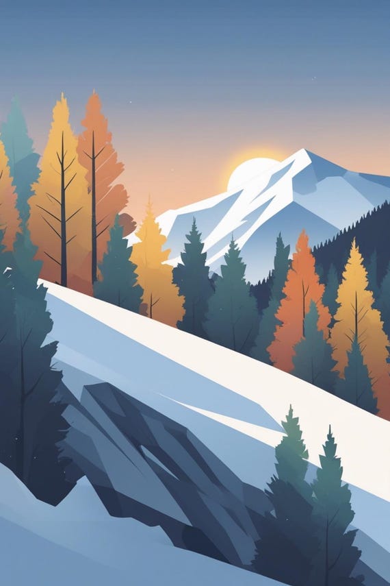 Affiche design, decoration murale montagne - Forêt du Queyras . Hautes Alpes - tableau decoration murale, illustration nature papier 250g
