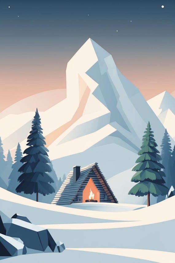 Affiche design, decoration murale montagne - Chalet A dans les forêts Alpines .  Alpes - tableau decoration murale, illustration papier 250g