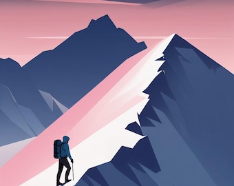 Affiche design, decoration murale montagne - Randonnée en altitude Hautes Alpes - tableau decoration murale, illustration nature papier 250g