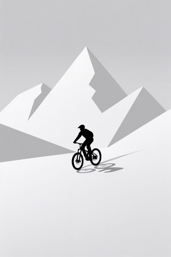 Affiche design, decoration murale montagne - Winter MTB Biking . Alpes - tableau decoration murale, illustration nature et sport papier 250g