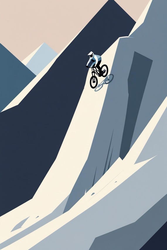 Affiche design, decoration murale montagne - Winter Downhill Biking MTB . Alpes - tableau decoration murale, illustration nature papier 250g