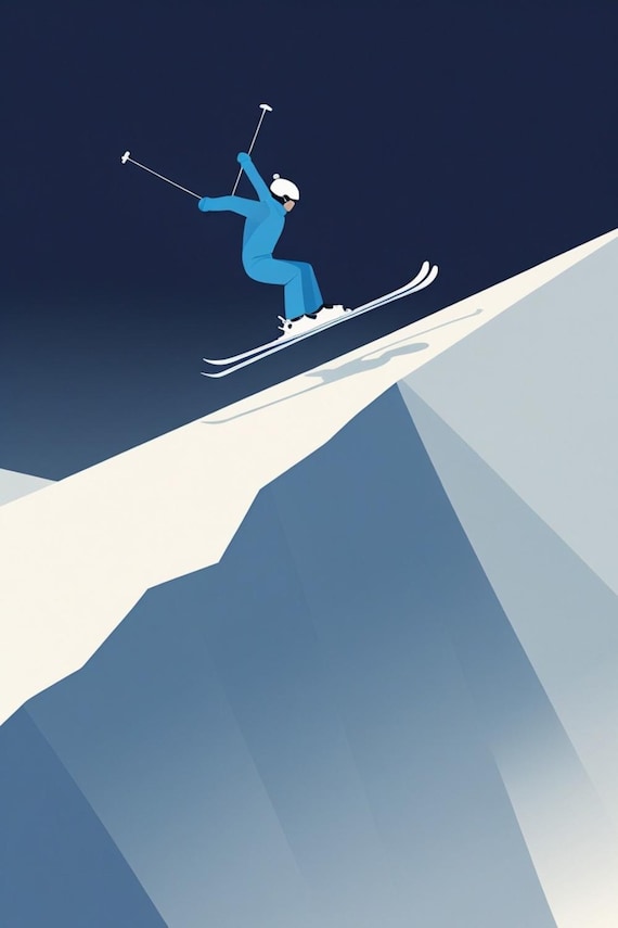 Affiche design, decoration murale montagne -Ski Freeride . Hautes Alpes- tableau decoration murale, illustration nature & sport papier 300g