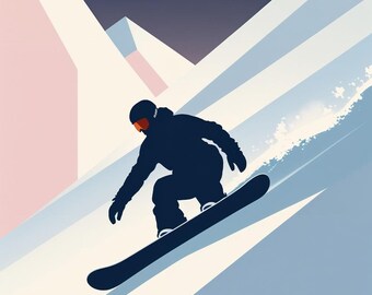 Affiche design, decoration murale montagne - Snowboard Hors-Piste. Hautes Alpes - tableau decoration murale, illustration nature papier 250g