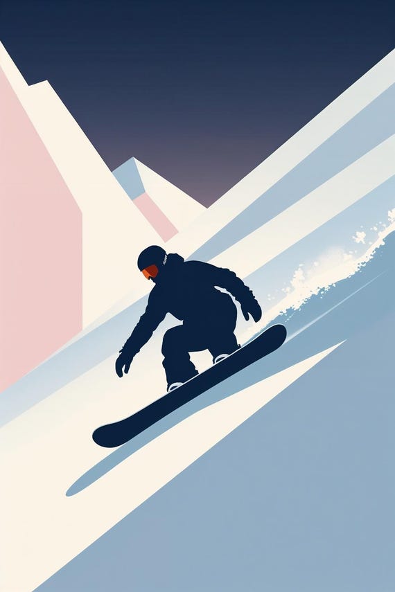 Affiche design, decoration murale montagne - Snowboard Hors-Piste. Hautes Alpes - tableau decoration murale, illustration nature papier 250g