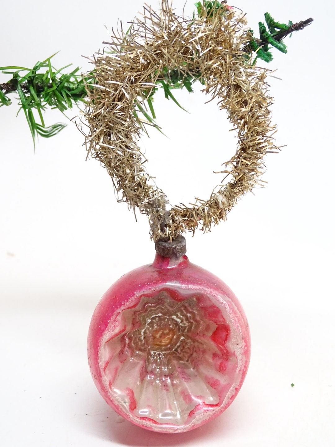 Antique 1930's Mercury Glass Indent and Tinsel Christmas Ornament ...