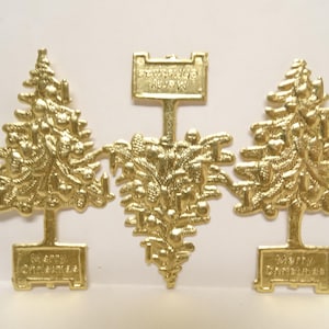 3 Vintage Uncut German Gold Dresden Foil Tree Die Cut Ornaments, Vintage Holiday Decor