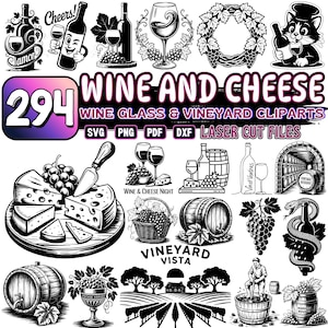 Wine and Cheese Laser Cut Bundle: SVG, PNG, DXF Files, Cutting Machine files