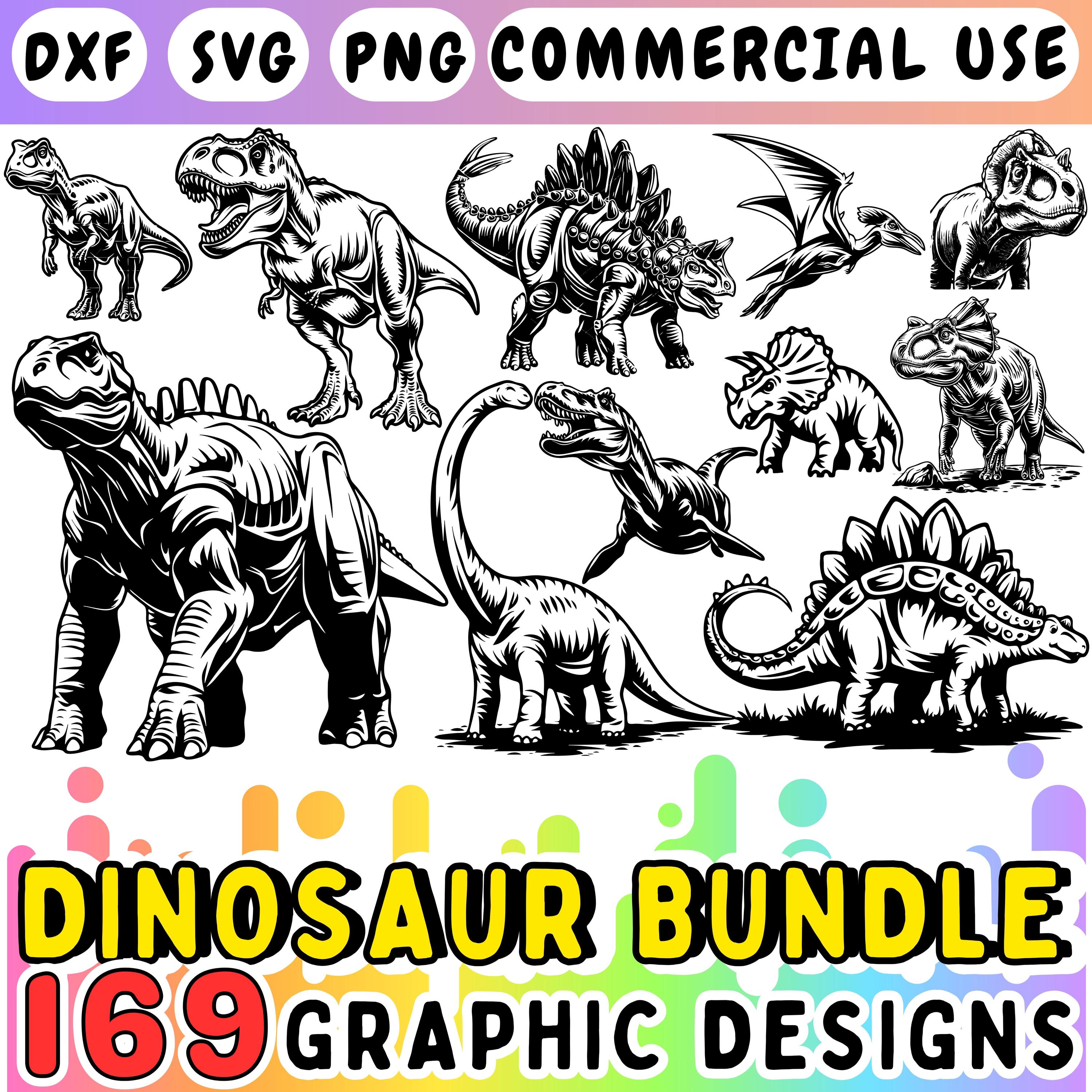 Dinosaur Graphics Bundle: SVG, PNG, DXF - Commercial Use | Cricut Cutting Files