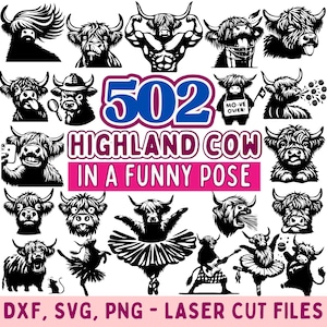 Funny Highland Cow SVG Bundle: Laser Cut Farm Animal Graphics