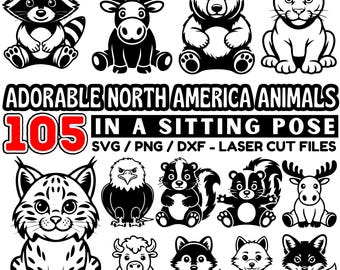 North American Animals Laser Cutting Machine Files: SVG, PNG, DXF Bundle, Silhouette