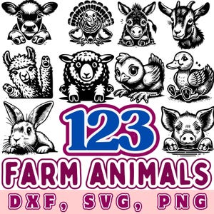 123 Farm Animals Cricut Bundle Design | Black and White Clipart |High Quality Cut File| Farm Animals SVG |PNG DXF Vector Commercial Use