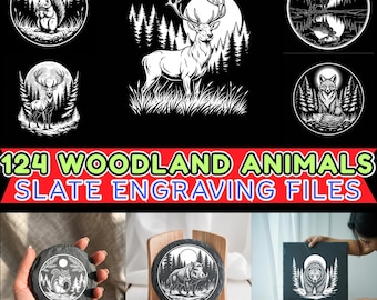 Schiefer Gravur SVG Bundle - Waldtiere Gravurdateien für Glowforge, CNC & Laser Maschinen
