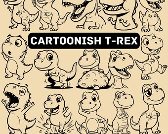Cute T-Rex SVG Bundle 77 Designs – Kawaii Dinosaur SVG, Cartoon T Rex Clipart, Dino Cut Files for Cricut Silhouette, Kids Craft