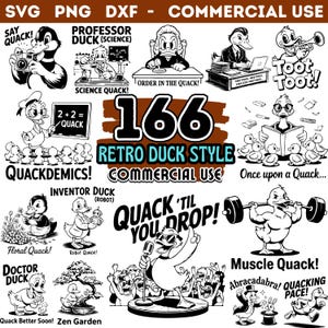 166 Retro Duck Style Cricut Bundle | vector graphics silhouette | Cute Duck PNG | Cartoon Duck | 70s 80s SVG DXF Commercial Use