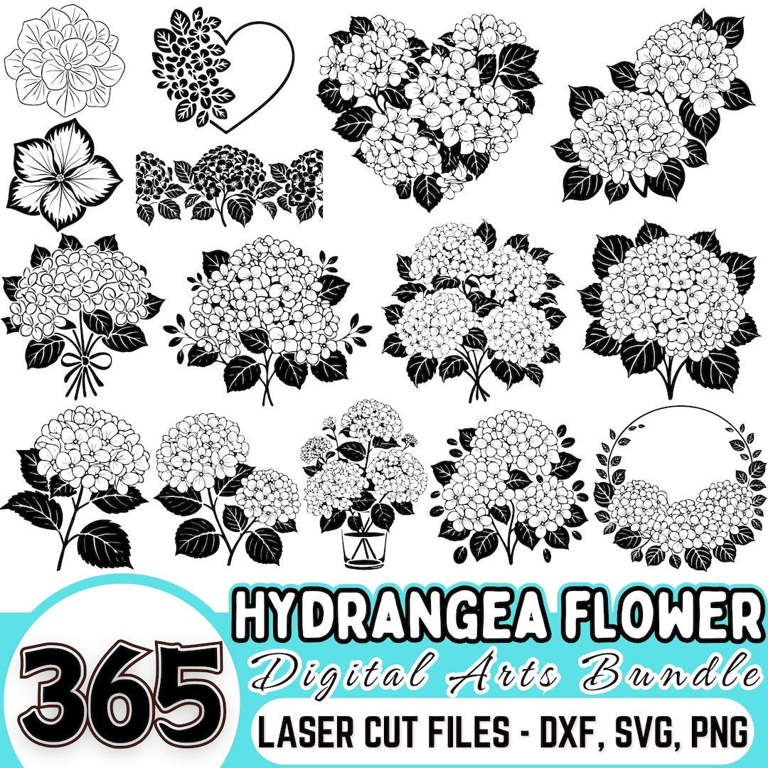 Hydrangea Flower Laser Cut Files Bundle | SVG PNG DXF Vector Graphics ...