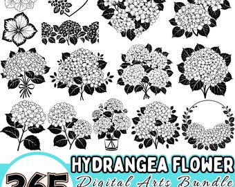 Puede incluir: Un conjunto de 365 archivos de arte digital en blanco y negro de flores de hortensias en varios arreglos. Los archivos son perfectos para el corte por láser e incluyen los formatos DXF, SVG y PNG.