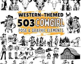 Cowgirl SVG-bundel 503 ontwerpen – Western rodeo, countrygirl en trendy cowgirl Cricut-bestanden png PNGEgg