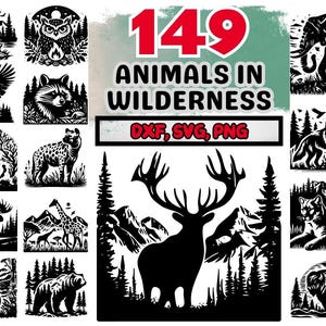 149 Animals in Wilderness Cricut Bundle, wildlife forest animals, vector graphics silhouette, Nature SVG Bundle, Svg Dxf Png Commercial Use