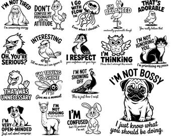 Funny Sarcastic Animals SVG Bundle | Sassy Animal Quotes Cut Files for Cricut, Shirts & Gifts