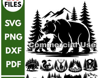 Wildlife Forest SVG Bundle | Bear, Deer, Moose Animal Silhouettes for Laser Cutting & instant download