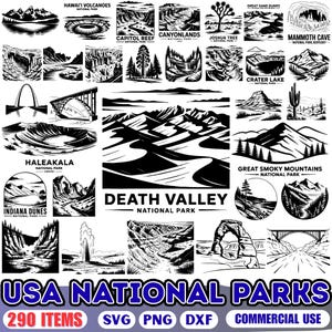 290 Popular USA National Parks Cricut Bundle, vector graphics silhouette, Nature Png, America National Parks SVG, DXF Commercial Use