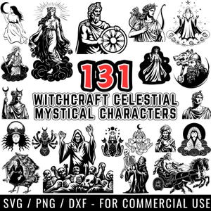 Witchcraft Celestial Characters Cricut Bundle: Stars, Moon SVG PNG DXF | Cutting Machine Files