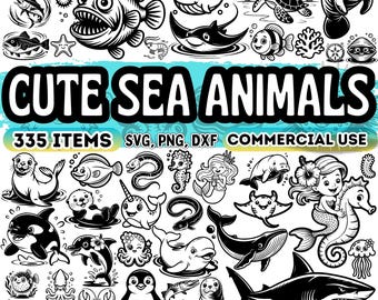 海の動物の SVG クリップアート - かわいい海の生き物のバンドル - 海