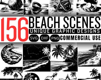 Strandscène SVG-bundel: 156 grafische ontwerpen, clipart, DXF, png | Cricut-snijbestanden