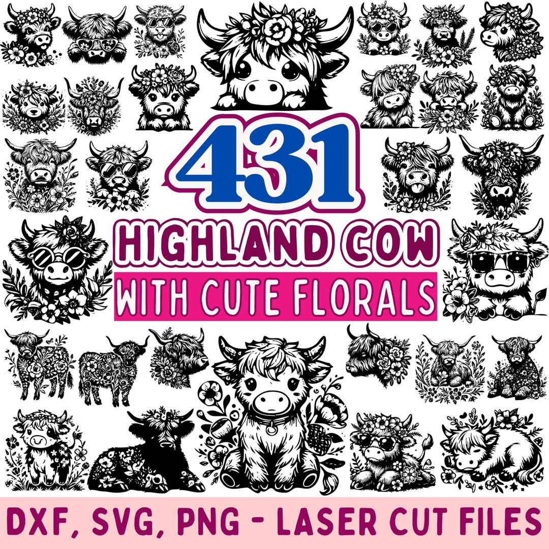 Floral Highland Cow SVG Bundle 431 Designs – Cute Cow SVG, Farmhouse ...
