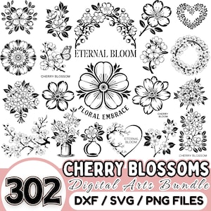 302 桜 デジタルアート Cricut バンドル | ベクターグラフィック シルエット | 日本の花 SVG | 春の花 PNG DXF 商用利用