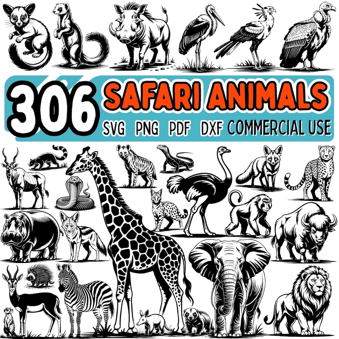 Safari Animals SVG Bundle 306 Designs – Jungle Animal SVG, Baby Nursery ...