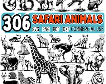Safari Animals SVG Bundle 306 Designs – Jungle Animal SVG, Baby Nursery Decor Clipart, Kids Shirt Cut Files for Cricut Silhouette
