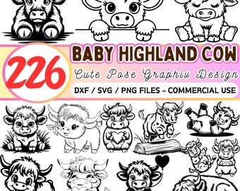 Highland Cow SVG Bundle | Farm Animal PNG for Baby Shower, Nursery Wall Art, Cricut
