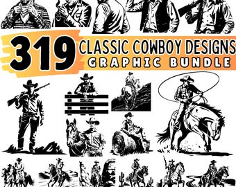 Cowboy Designs Graphic Bundle: Western SVG, PNG, DXF - Cricut Cutting Files